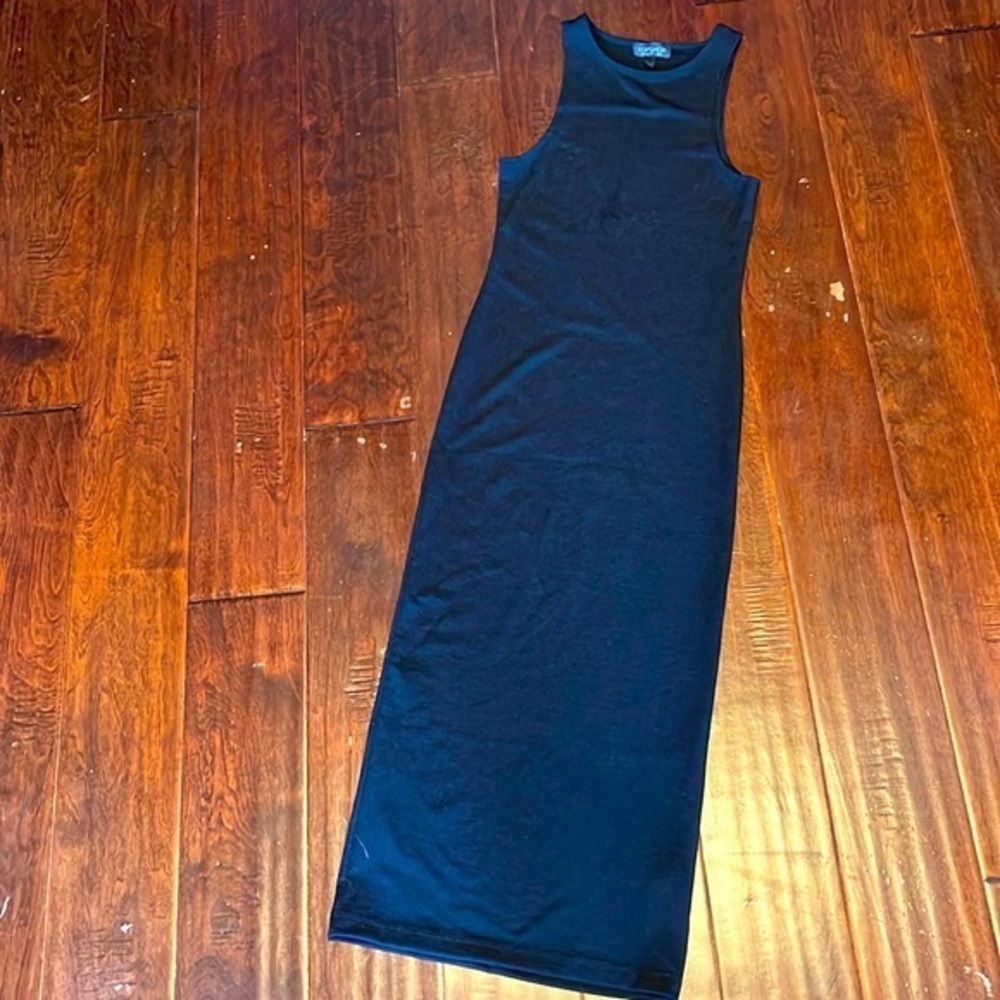 Top Shop high neckline sleeveless tank dress maxi length tiny ribbed detail sz 2